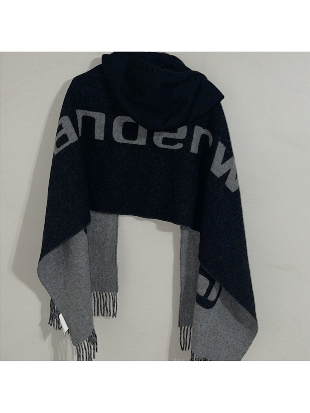 Alexander Wang Two-Tone Hooded Wrap Scarf in Black & Gray